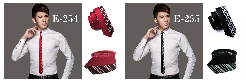 Two Faced Solid & Striped Slim Silk Necktie - 6cm - Image 4