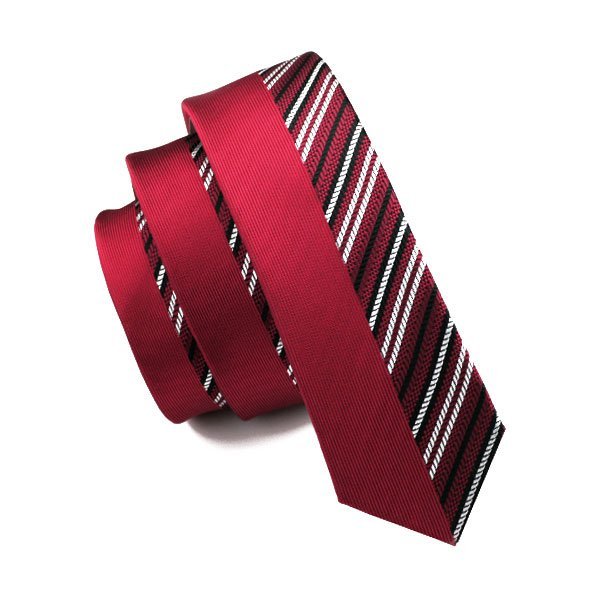 Two Faced Solid & Striped Slim Silk Necktie - 6cm - Image 2