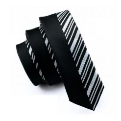 Two Faced Solid & Striped Slim Silk Necktie - 6cm