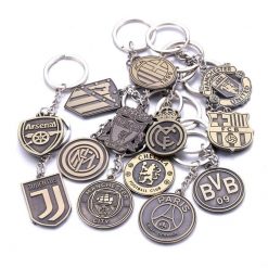 Bronzed Metal Football Team Badge Keychain
