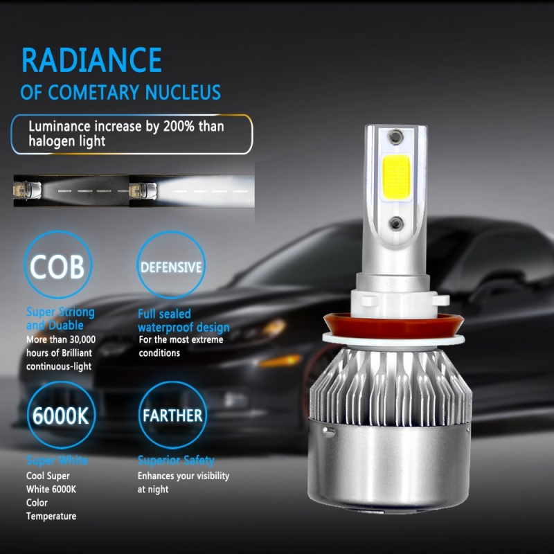 C6 LED Headlight Bulb - 6000K Cool White (Pack of 2) - Image 6