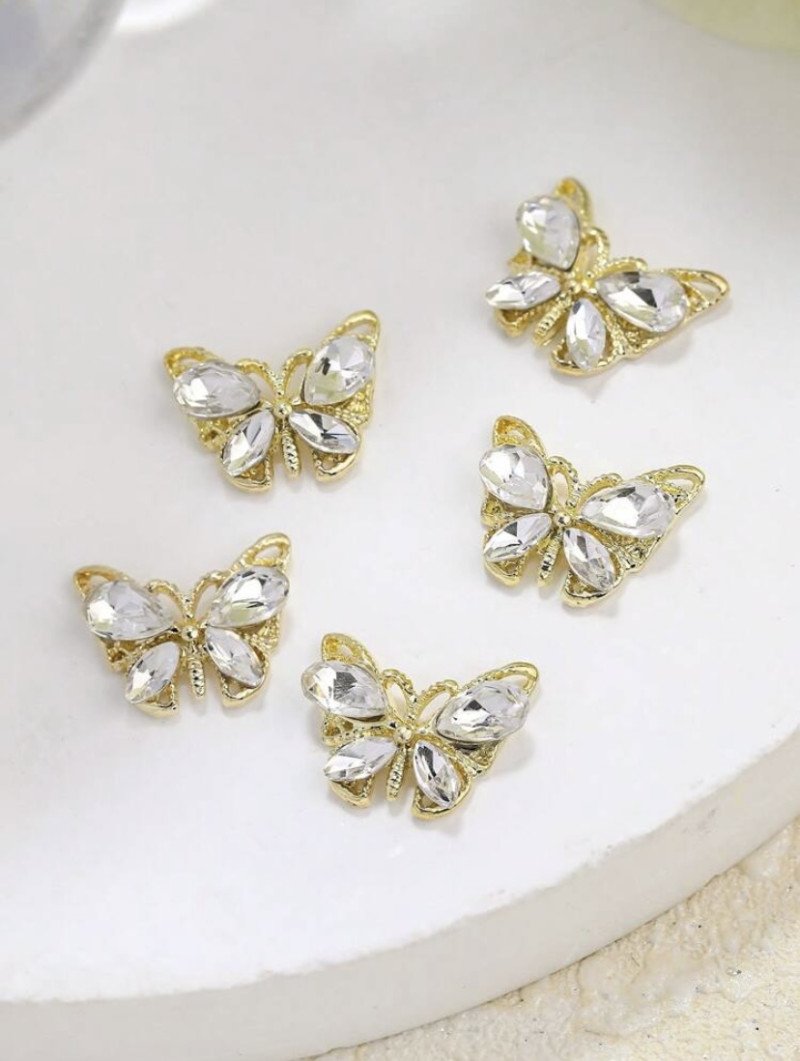 5 Piece Gold Butterfly Nail Gem