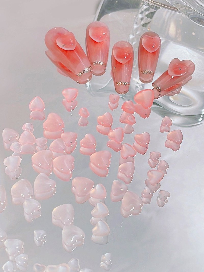 Heart Shape Nail Decoration - Orange