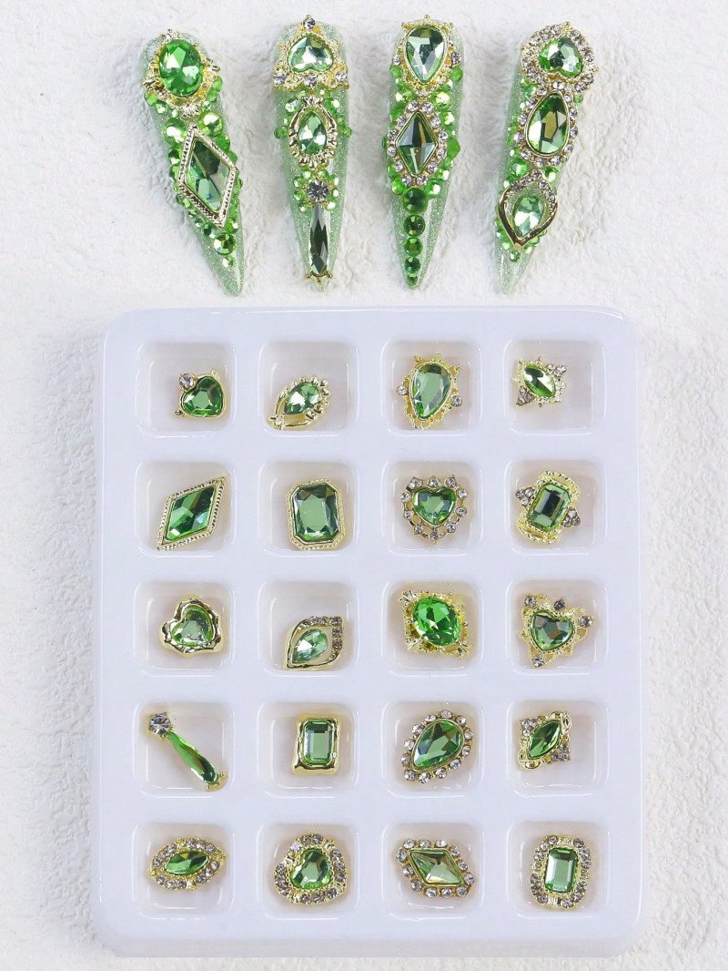 20 Piece Jade Rhinestone Nail Decoration - Image 3