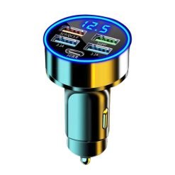 250W 5 Port LED Voltage Display QC3.0 Cigarette Lighter Fast Charger