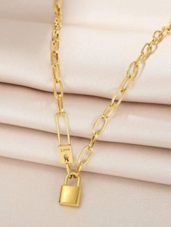 Amina Paperclip Necklace with Lock Pendant