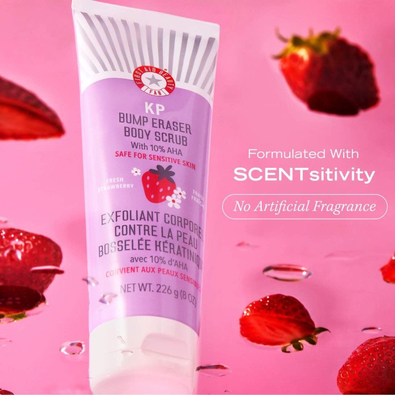 First Aid Beauty KP Bump Eraser Body Scrub with 10% AHA – Fresh Strawberry - Image 7