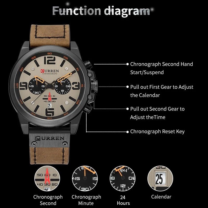 Curren 8314 Leather Band Men's Quartz Watch - Image 3