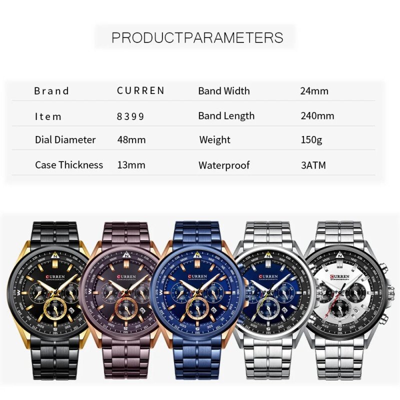 Curren 8399 Stainless Steel Men's Quartz Watch - Image 3