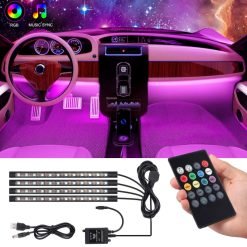 Vehicle Interior RGB LED Lights Mobile IR Remote Controlled - 4pcs