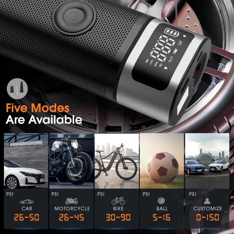 6000mAh Cordless Digital Tyre Inflator & Power Bank – Portable Air Compressor for Car, Bike & Motorcycle (150 PSI) - Image 5