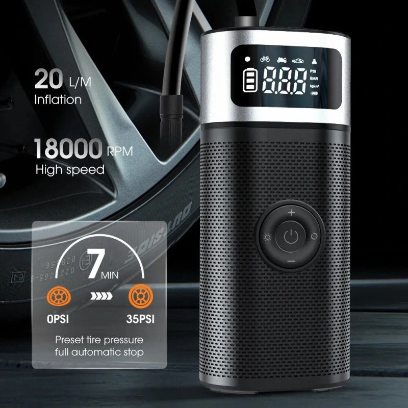 6000mAh Cordless Digital Tyre Inflator & Power Bank – Portable Air Compressor for Car, Bike & Motorcycle (150 PSI) - Image 3