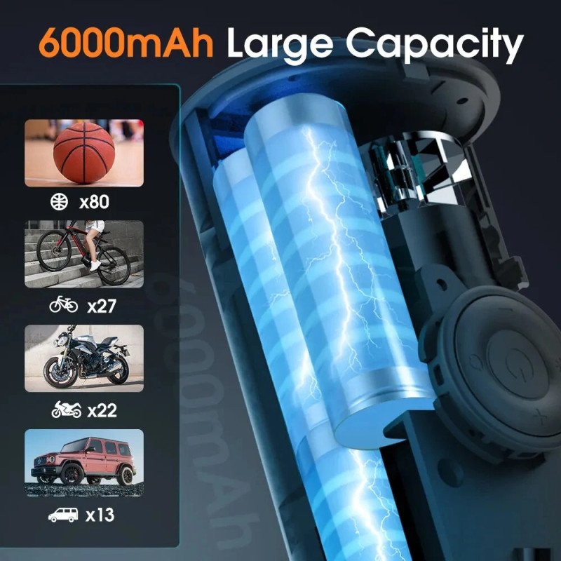 6000mAh Cordless Digital Tyre Inflator & Power Bank – Portable Air Compressor for Car, Bike & Motorcycle (150 PSI) - Image 6