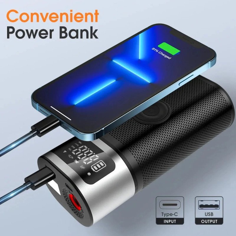 6000mAh Cordless Digital Tyre Inflator & Power Bank – Portable Air Compressor for Car, Bike & Motorcycle (150 PSI) - Image 7