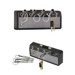 Fender Style Wall Mount Key Holder – Guitar Amp Jack Rack with 4 Plug Keychains