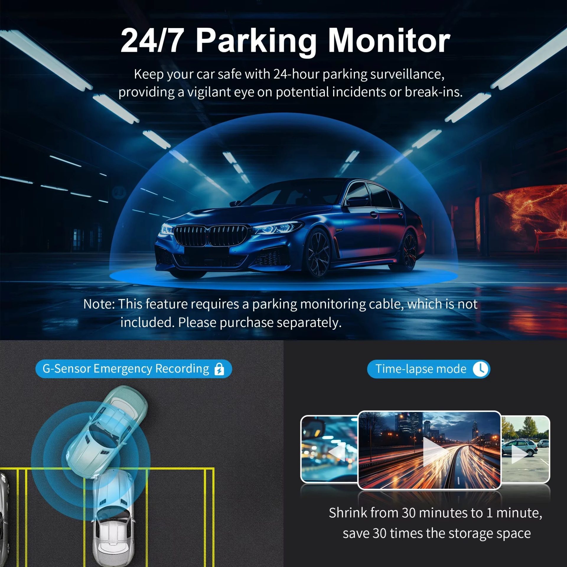 2K WiFi Mini Dash Cam with 24hr Parking Monitor & Hardwire Power Kit - Image 7