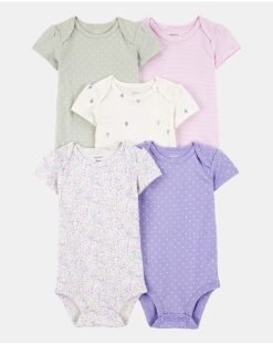 Baby Girl 5-Pack Floral Polka Dot Short-Sleeve Bodysuits